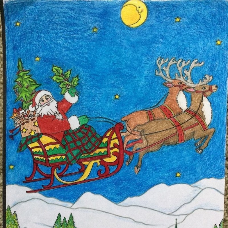 Tranh vẽ ông già Noel cưỡi tuần lộc