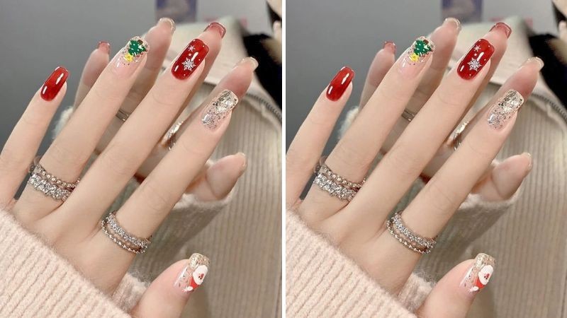 Các cô gái cũng có thể lựa chọn mẫu sơn móng tay Giáng sinh này cho những đêm tiệc nóng bỏng, .. thiết kế nail tinh tế này sẽ khiến trái tim nàng không khỏi bơ vơ trước đám đông đâu nha!