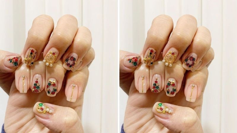 Dự tiệc Giáng sinh mà muốn nổi bần bật thì bạn tuyệt đối đừng bỏ qua mẫu móng tay cây thông Noel đính đá lung linh này nhé, nó sẽ không làm cho các cô gái thất vọng đâu!
