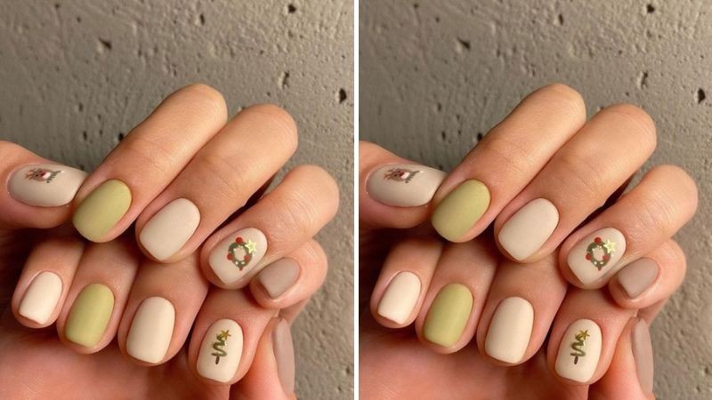 Có cô gái nhẹ nhàng nào nhìn mẫu móng này là thích ngay từ cái nhìn đầu tiên không? Mẫu nail cây thông Noel với tông màu Pastel này rất hợp với nhiều loại trang phục luôn đó nha!