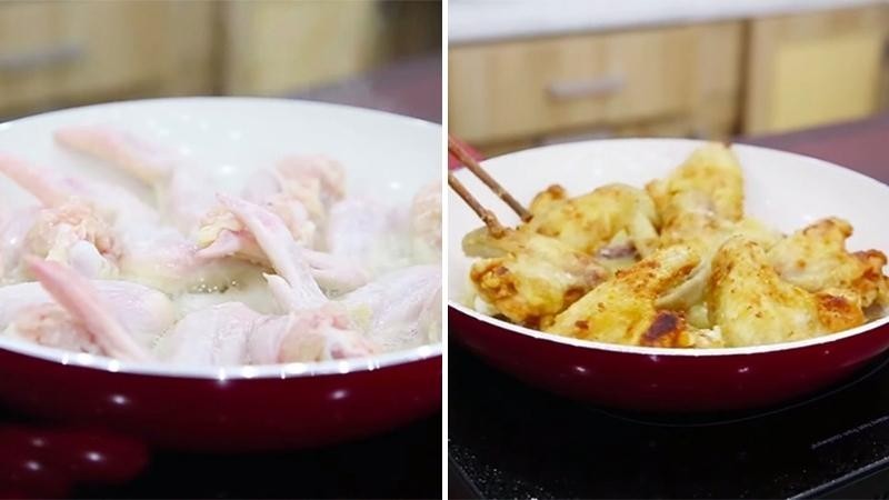chiên cánh gà với lửa nhỏ