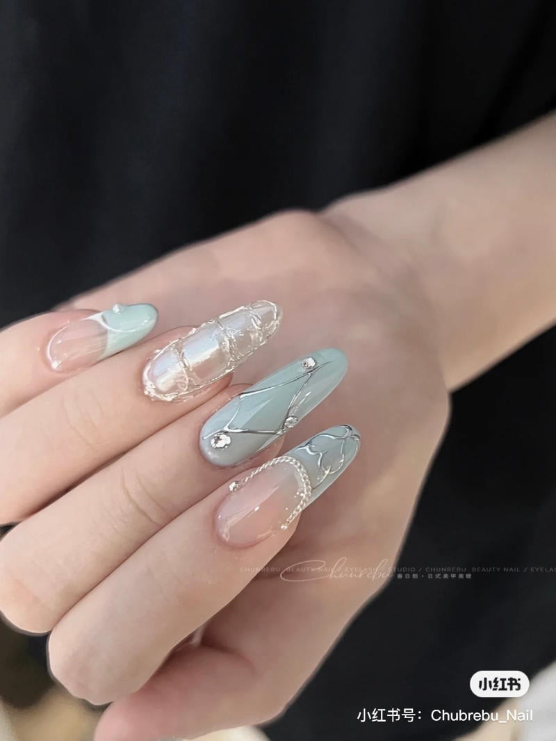 nail màu xanh dương nhạt
