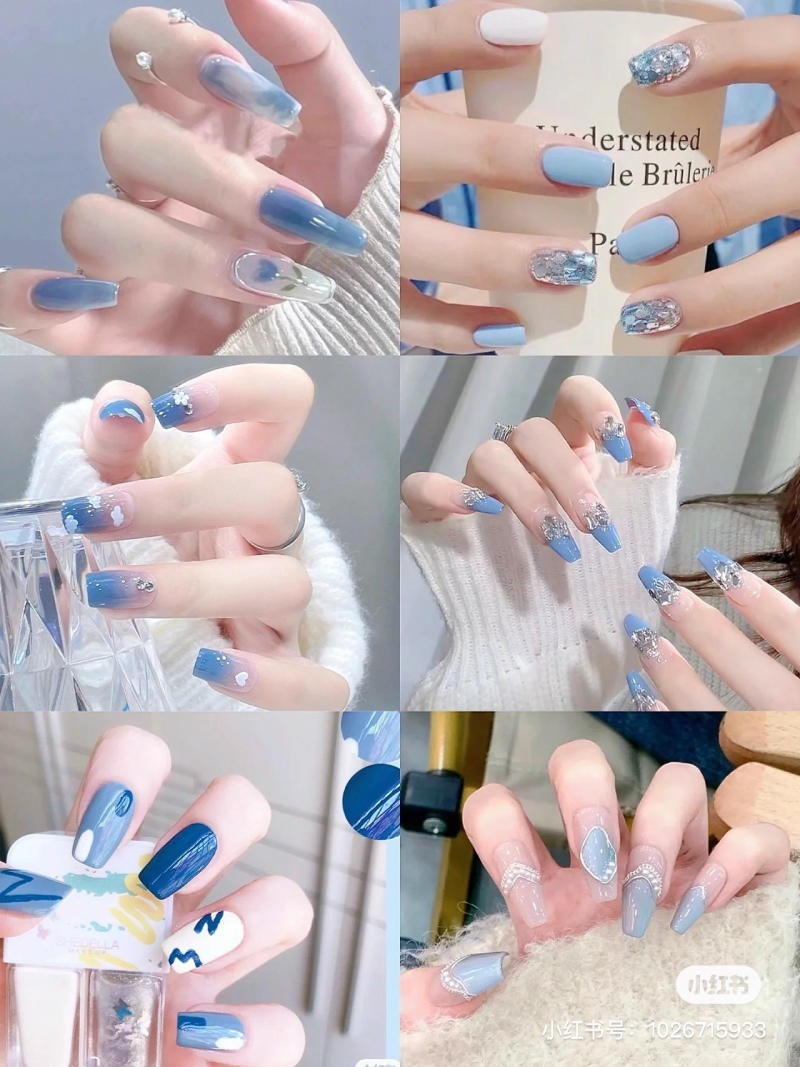 nail màu xanh dương nhạt
