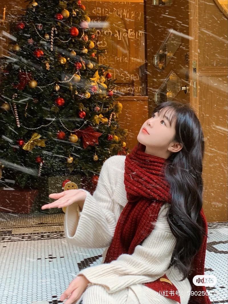 chụp ảnh với cây thông Noel