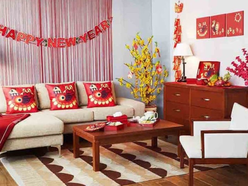 Trang trí phòng khách ngày Tết