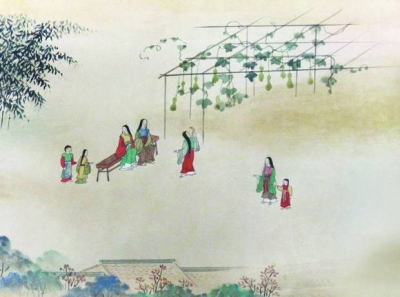 Tranh vẽ phụ nữ Đàng Trong thế kỷ 17 vận áo đoàn lĩnh (cổ tròn) quấn thường bên ngoài.