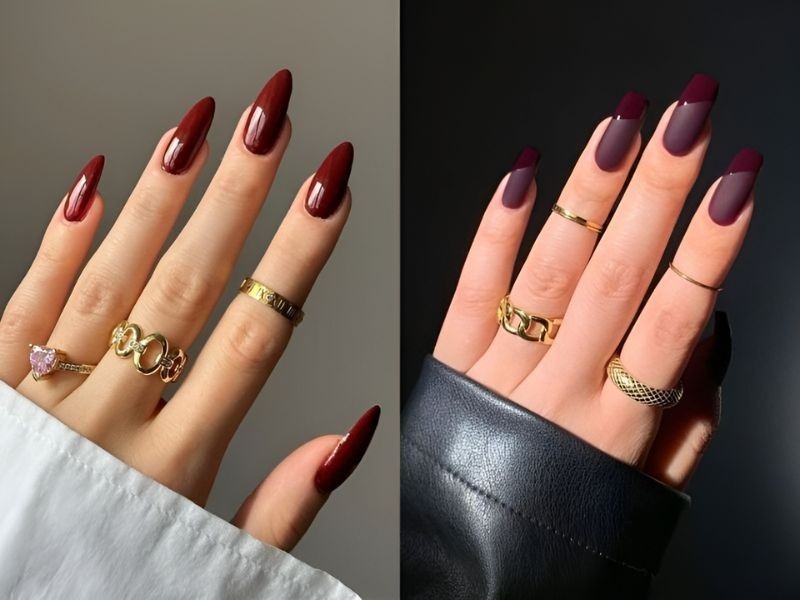 mẫu nail đỏ sâmj