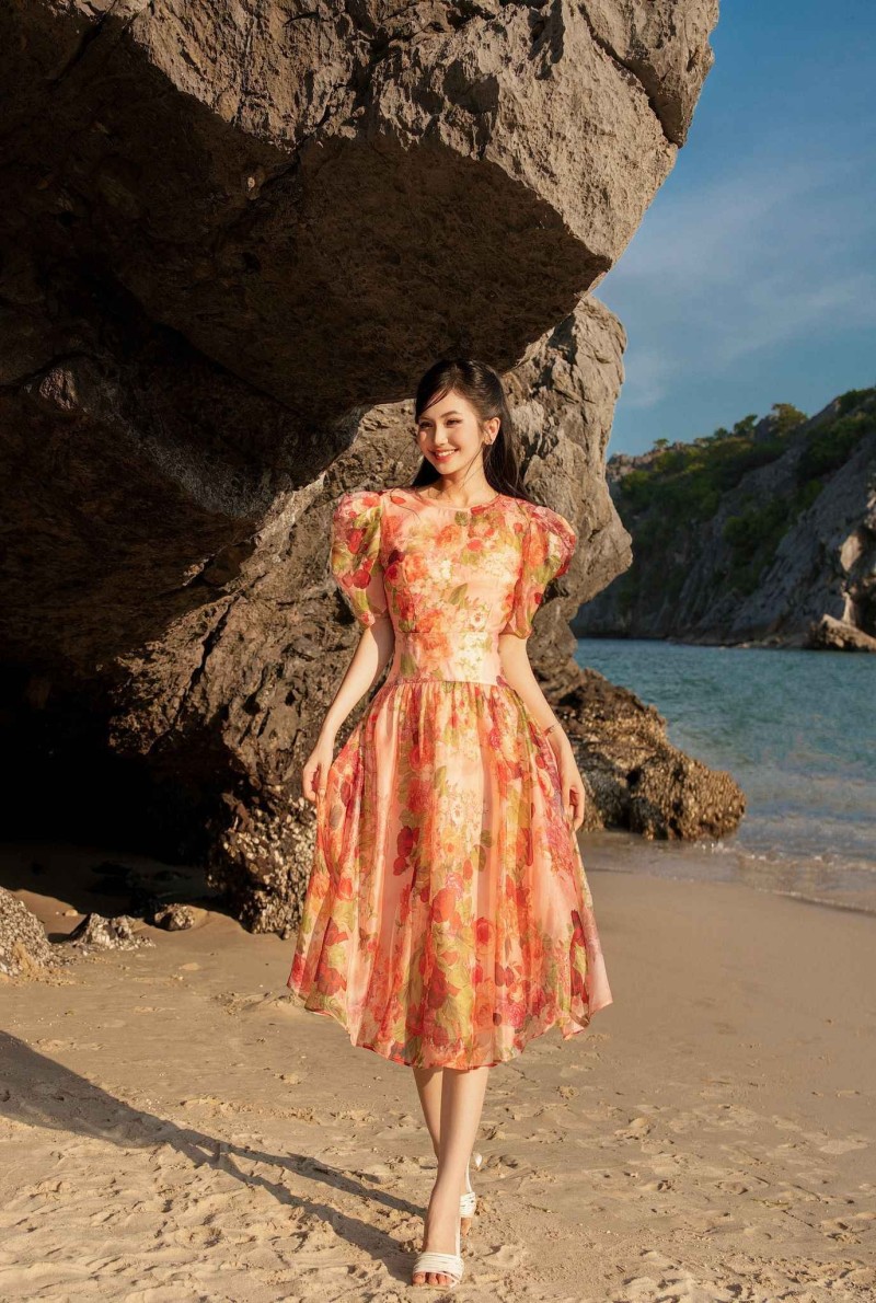 Đầm dáng A họa tiết  