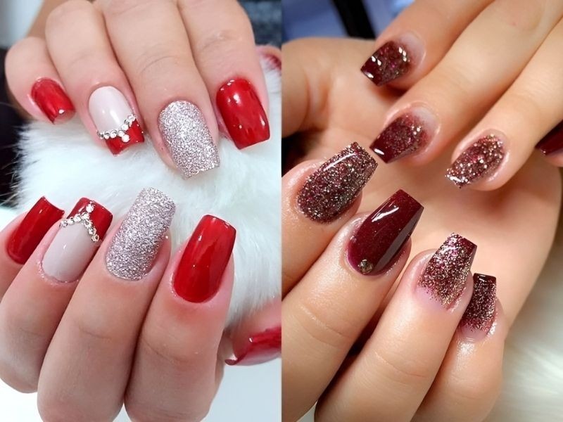 mẫu nail kim tuyến đính charm