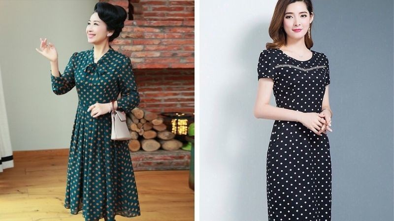 Váy đầm họa tiết chấm bi cho người trung niên