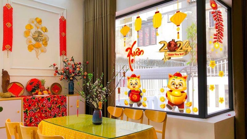 Trang trí các cửa kính trong nhà ngày Tết