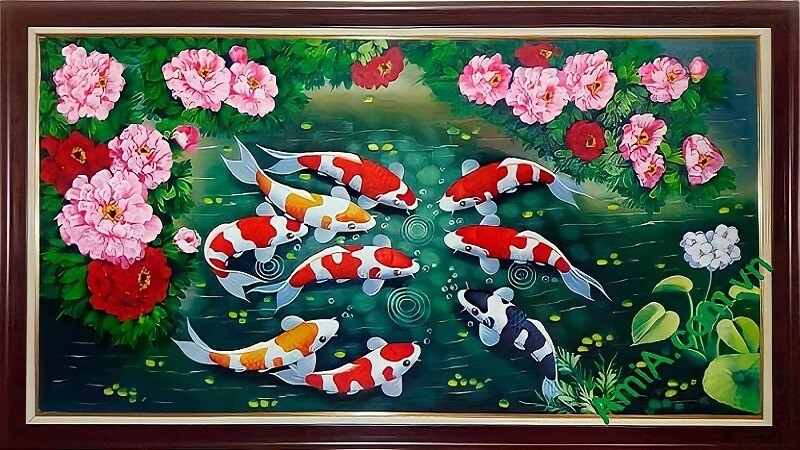Tranh phong thủy bầy cá chép biểu tượng cho sự cao quý và kiên trì
