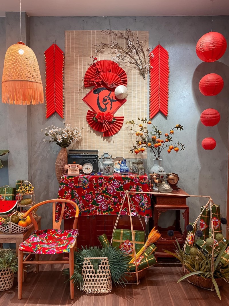 Quán cafe decor phong cách Tết xưa