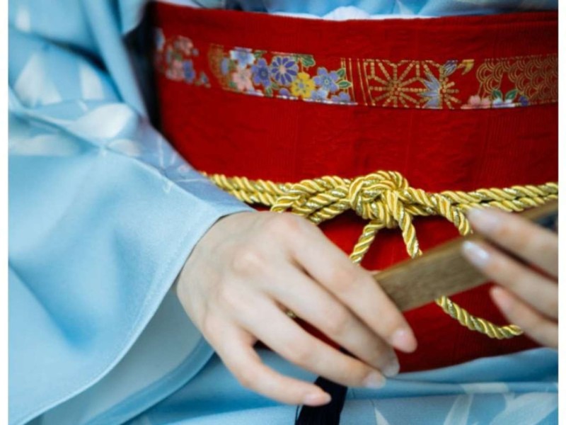Cận cảnh một chiếc obi cho Yukata. 