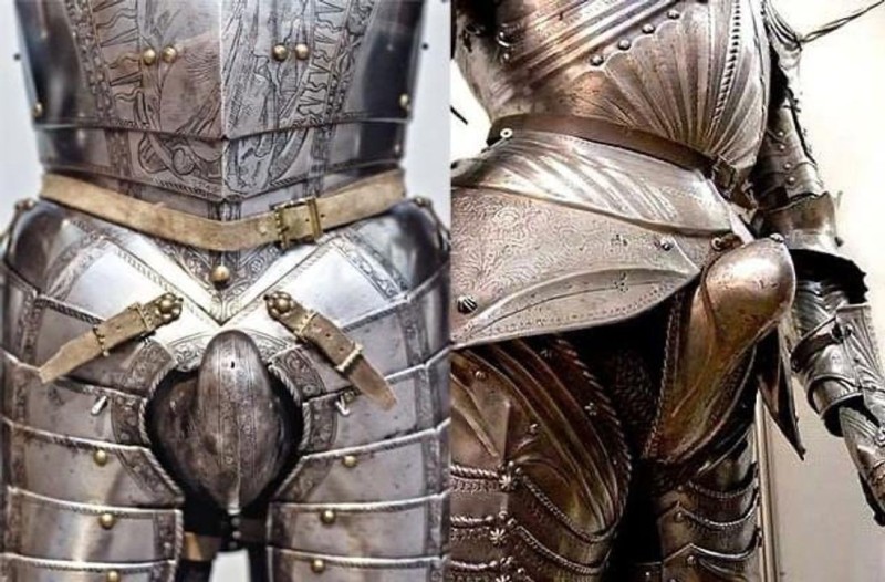 Codpiece trên một bộ giáp tấm thời kỳ đầu Phục Hưng (khoe 
