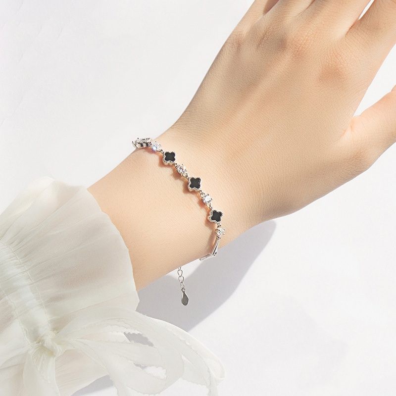 Lắc Tay Bạc Nữ đính đá CZ, Mã Não Hình Cỏ Lá Vera LILI 449223 5