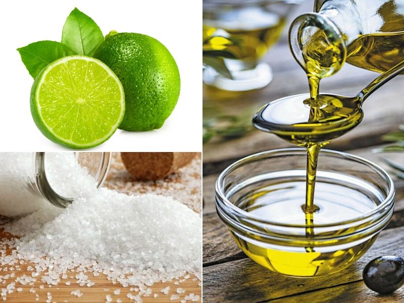 Chanh, muối biển và dầu oliu là sự kết hợp tuyệt vời trong việc tẩy tế bào chết da đầu