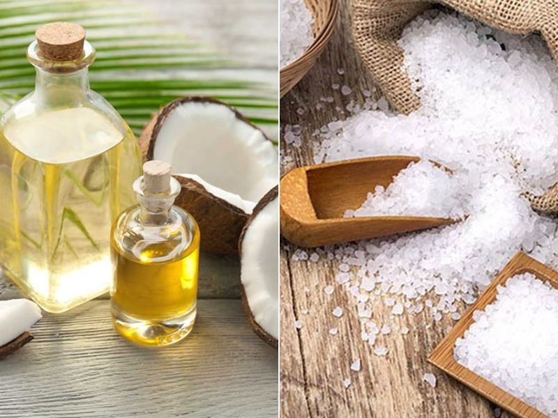 Dầu dừa và muối biển là hai nguyên liệu quen thuộc trong các sản phẩm tẩy tế bào chết tóc