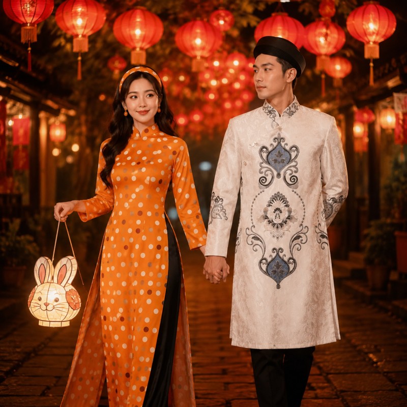 áo dài truyền thống check-in trung thu đẹp