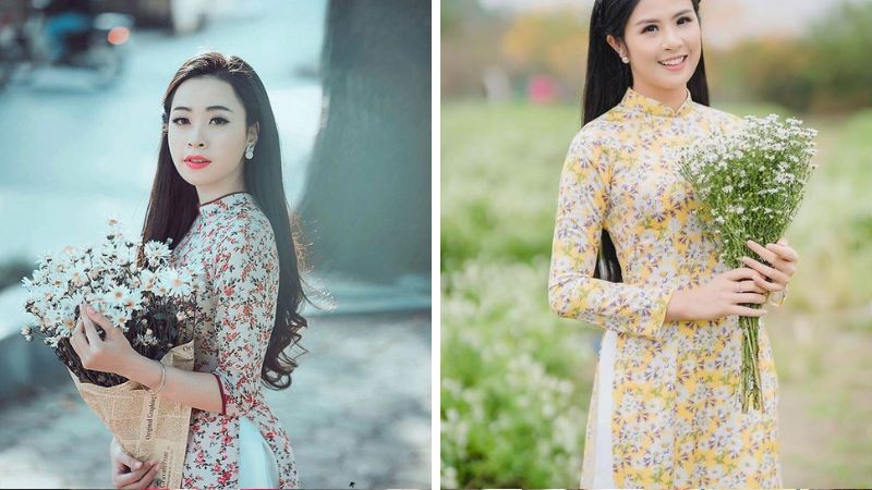 Áo dài hoa nhí tinh khôi