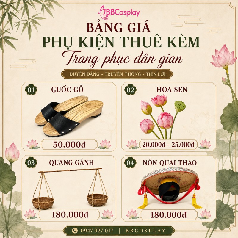 Bảng giá tham khảo các phụ kiện đi kèm với trang phục dân gian