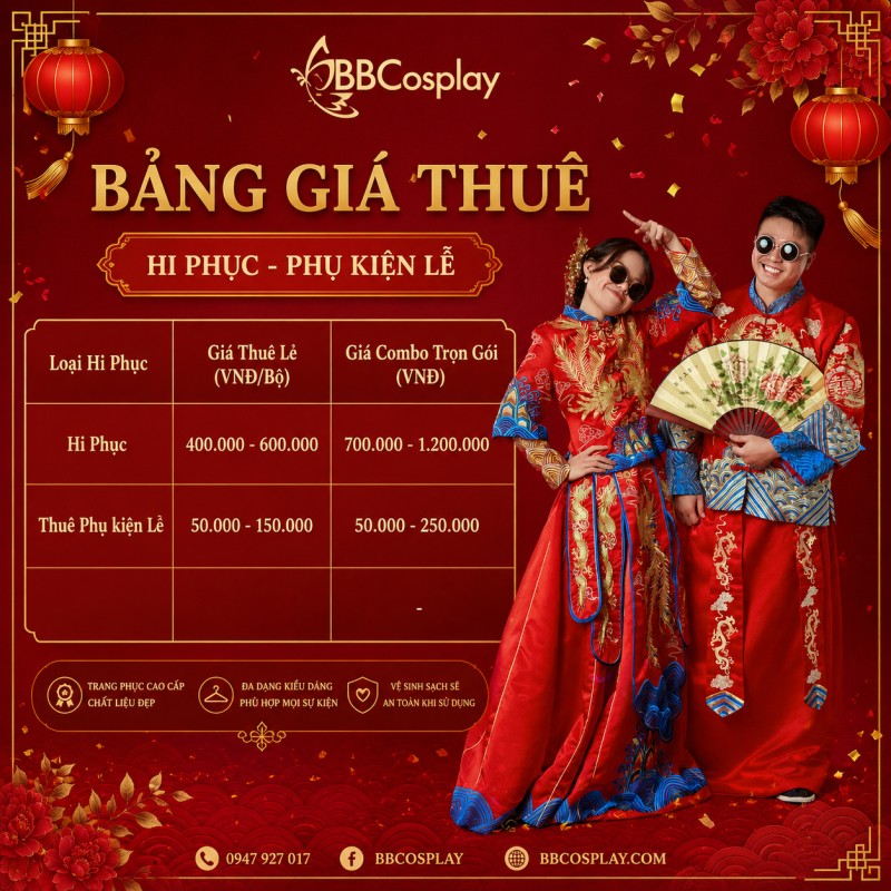 Bảng giá cho thuê hỉ phục cặp đôi tại BBCOSPLAY