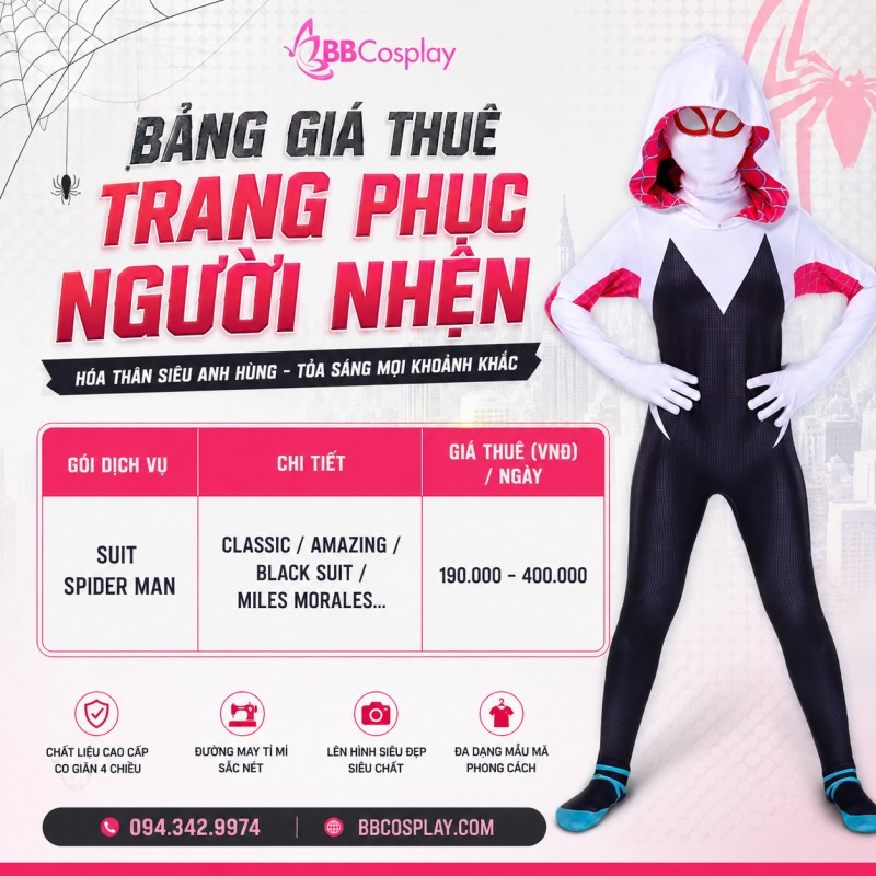 Bảng giá trang phục SpiderMan