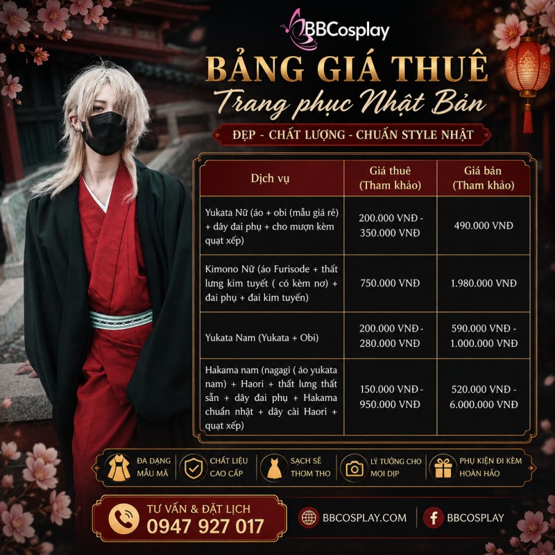 Bảng giá thuê kimono tham khảo tại BBCOSPLAY
