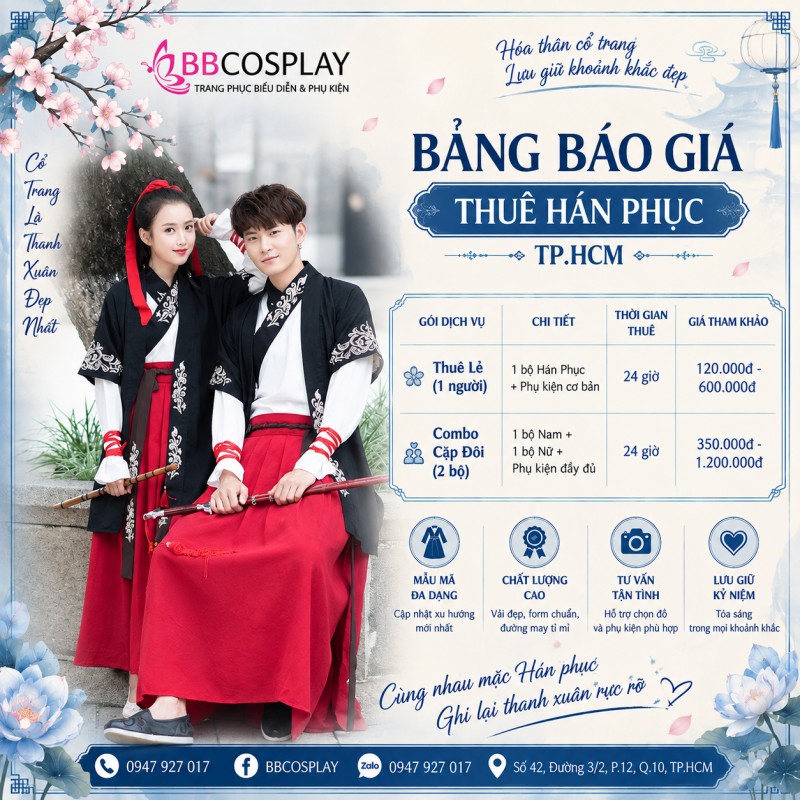 Bảng tham khảo giá cho thuê đồ Hán Phục đôi tại BBCOSPLAY
