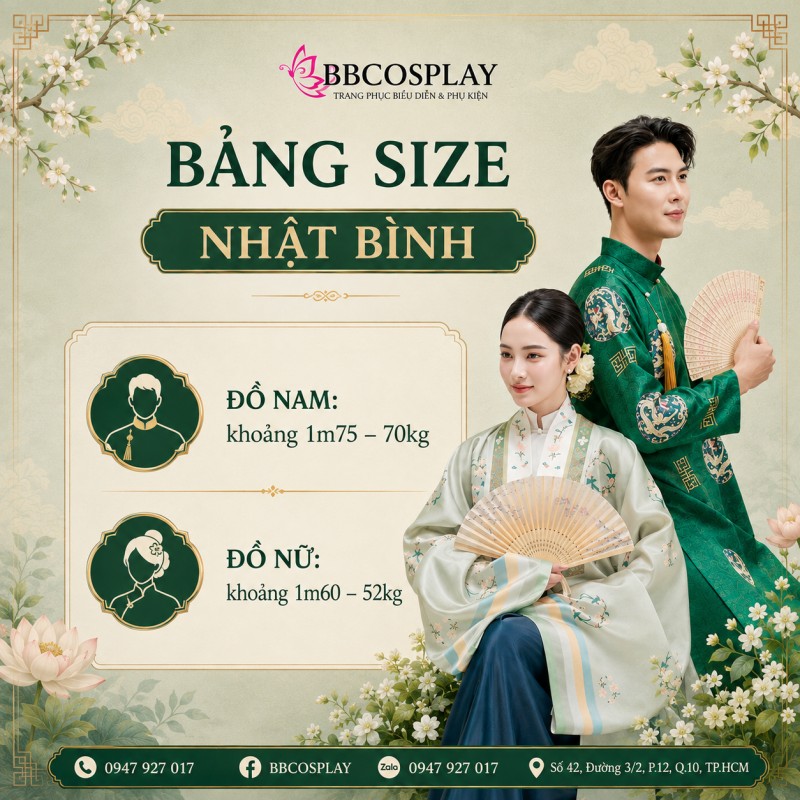 bảng size áo nhật bình cho thuê tại BBCOSPLAY