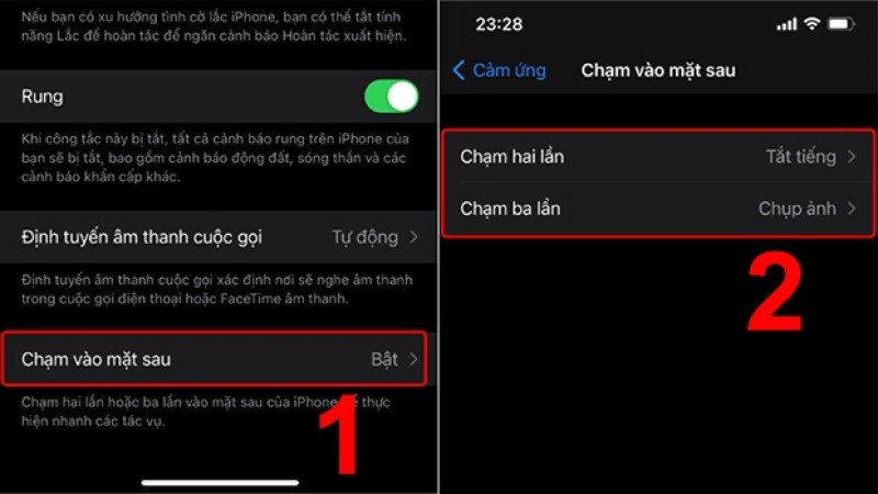 Chọn Chạm vào mặt sau → Chọn Chạm hai lần/Chạm ba lần