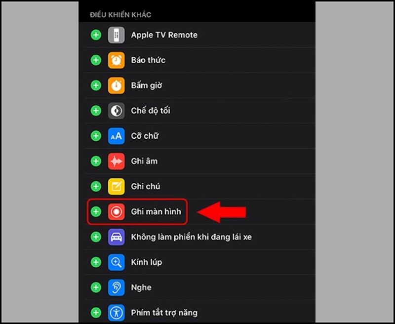 Thêm Ghi màn hình vào Trung tâm điều khiển 