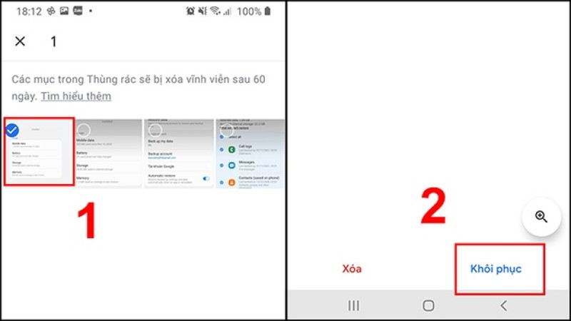 thực hiện thao tác chạm và giữ ảnh để khôi phục ảnh đã xóa vĩnh viễn trên android