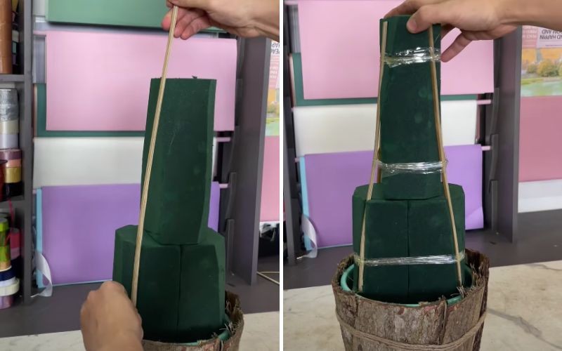 Cố định miếng xốp cắm hoa