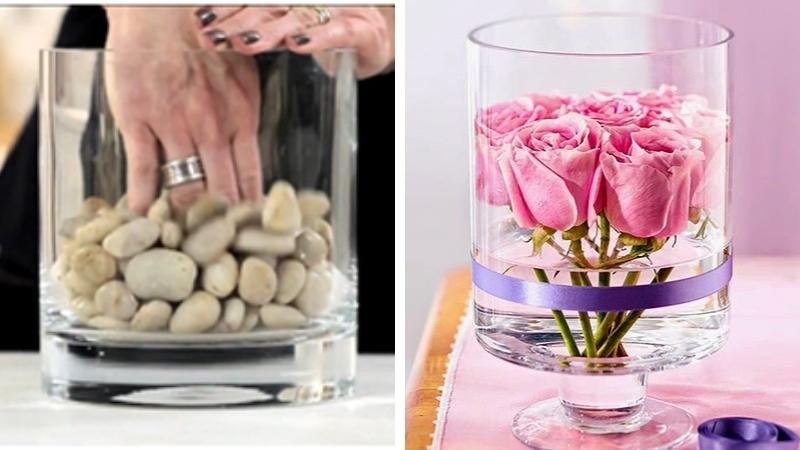 Cách cắm hoa hồng lọ cao kiểu thả cây hoa tự nhiên