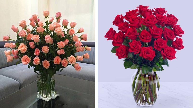 Cách cắm hoa hồng lọ cao kiểu nhiều tầng, xòe tròn