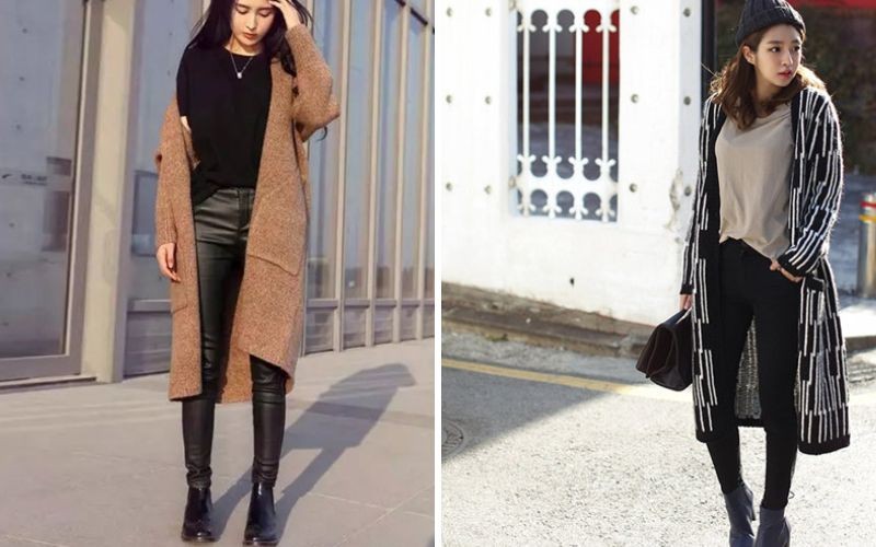 Áo khoác len mỏng và quần skinny