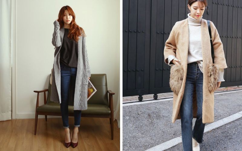 Mix đồ với Áo khoác len mỏng - quần jean
