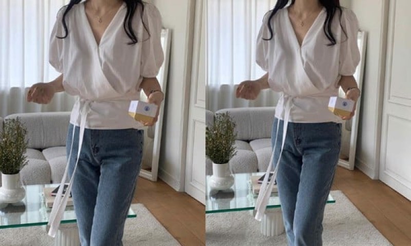 Áo Blouse cổ chữ V điệu đà