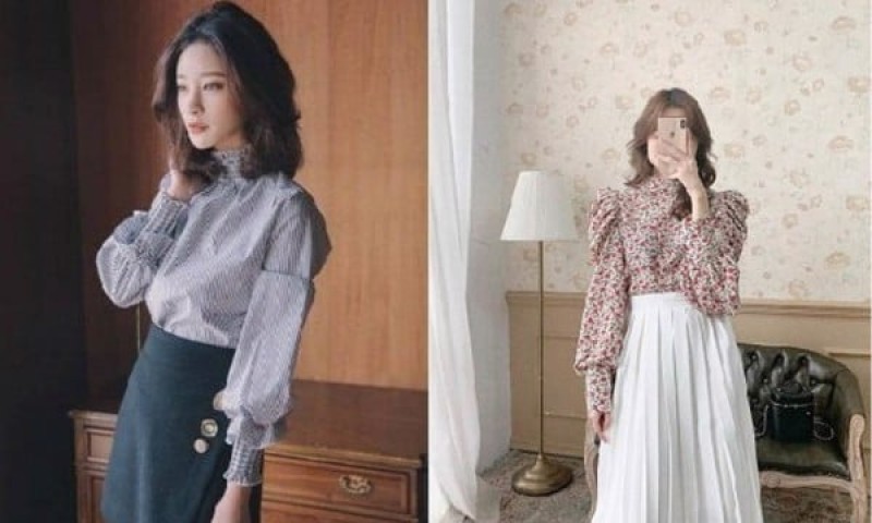 Áo Blouse cổ dựng