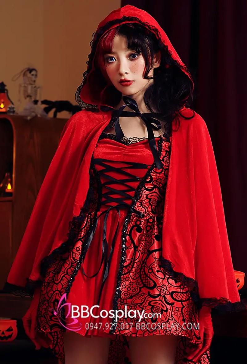trang phục cô bé quàng khăn đỏ cho đêm halloween sinh động