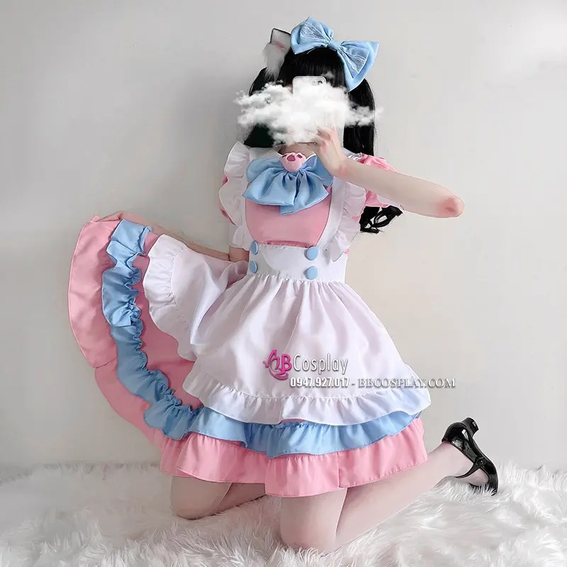 Đồ Maid Pastel Hồng Phối Xanh