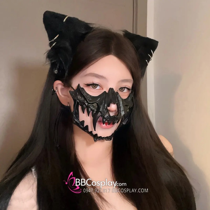 mặt nạ halloween đen nữa mặt