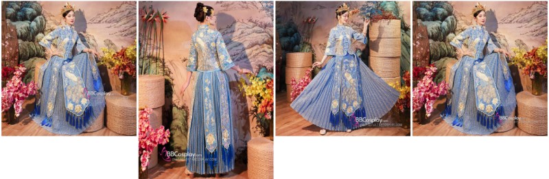 trang phục tân nương xanh ngọc tuyệt đẹp, thêu rồng phượng