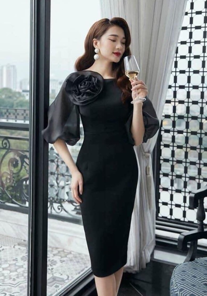 Đầm body tay phồng