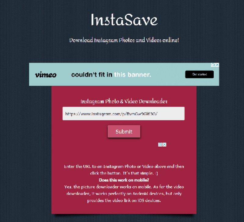 Dán liên kết các bạn vừa sao chép vào thanh Instagram Photo and downloader
