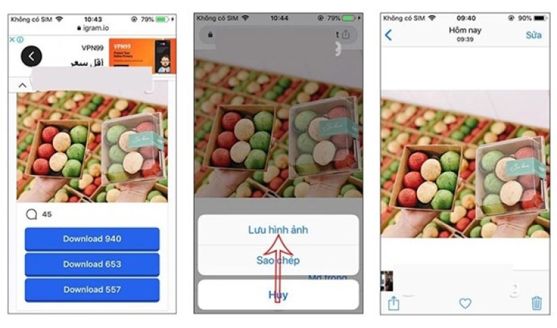 Nhấn và giữ vào ảnh rồi chọn Lưu hình ảnh để tải ảnh Instagram
