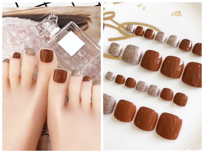 Sơn móng nâu đất mix kim tuyến 