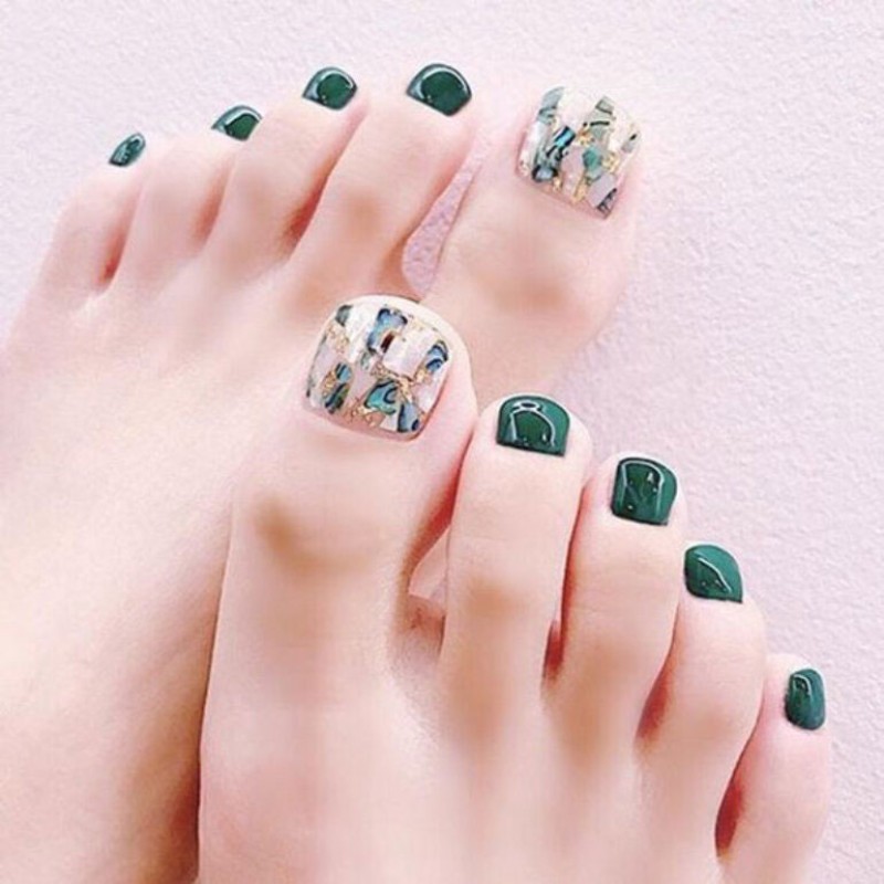 Nail chân xanh rêu đẹp 