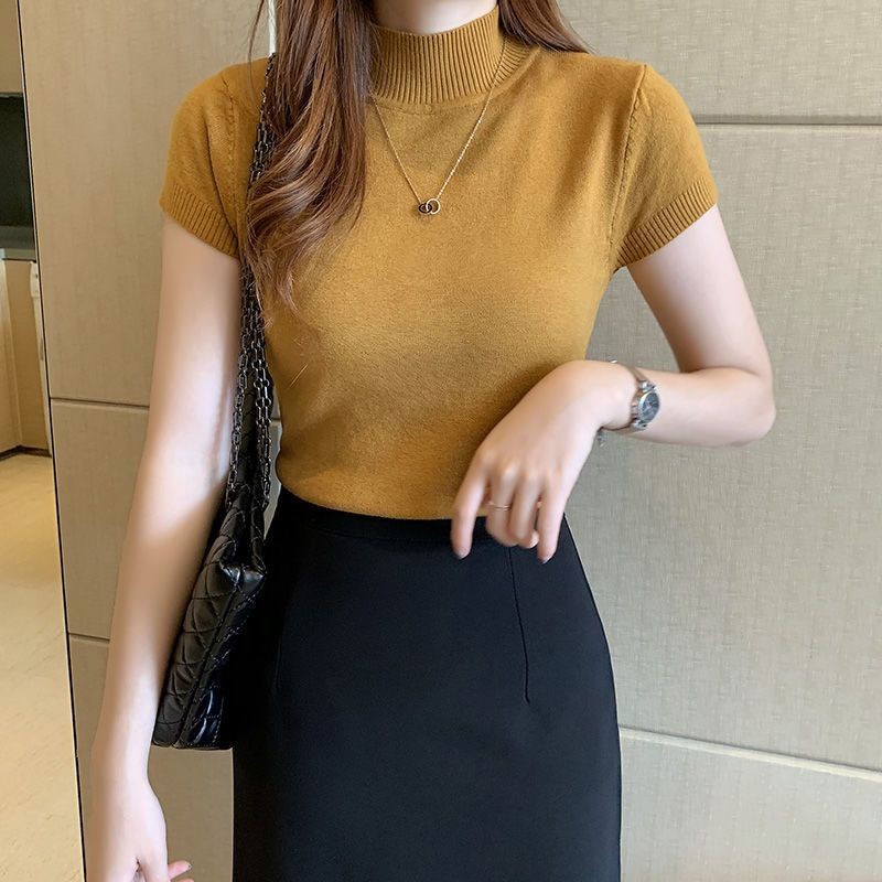 Áo len cổ lọ ống tay ngắn